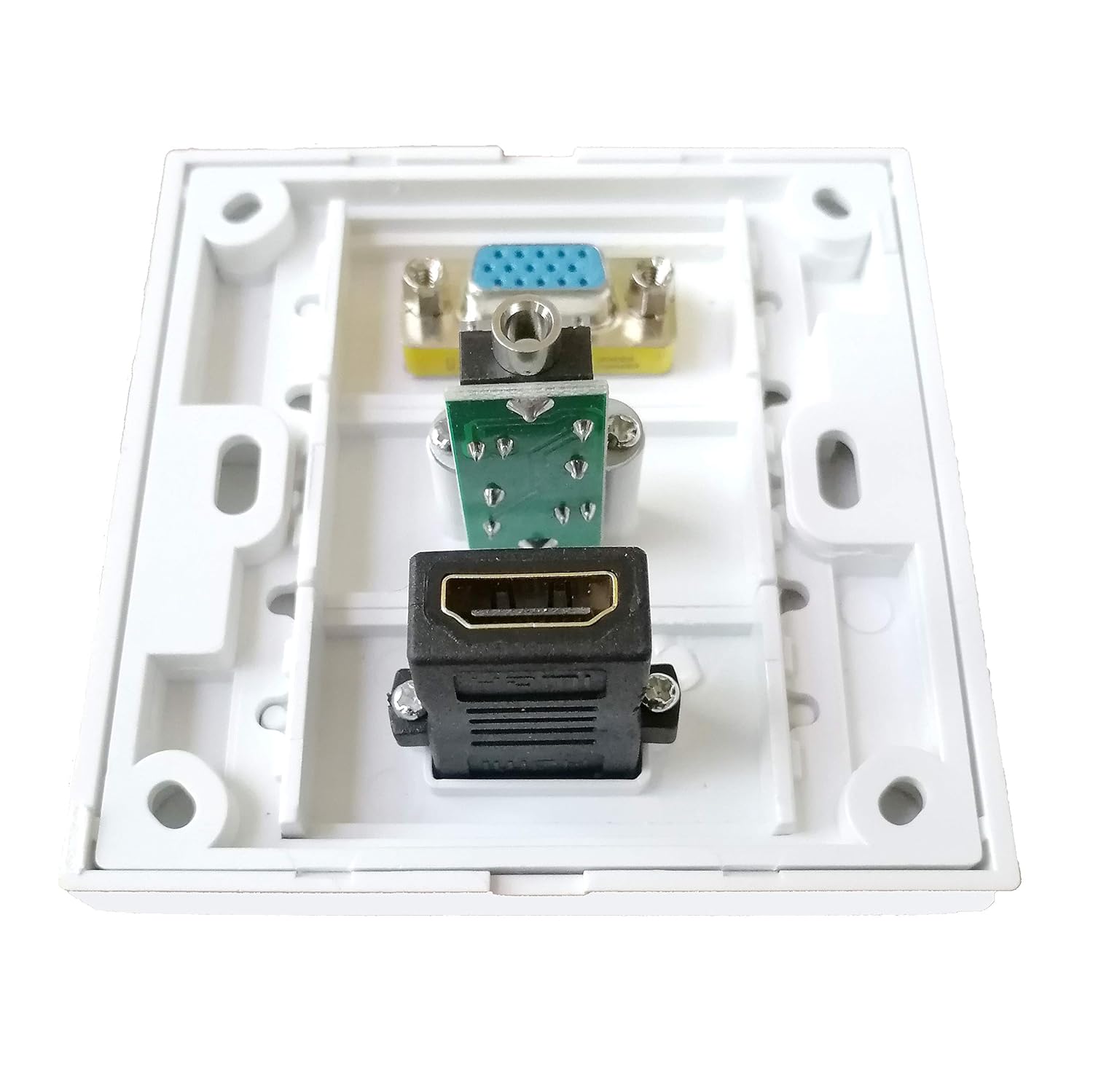 BOXNUBE Multimedia AV Modular Wall Face Plate with HDMI + VGA + AUX Panel Sockets - White BOXNUBE Multimedia AV Modular Wall Face Plate with HDMI + VGA + AUX Panel Sockets - White